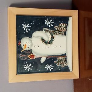 Certified International Snowman Tile w Wooden Frame
